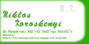 miklos koroskenyi business card